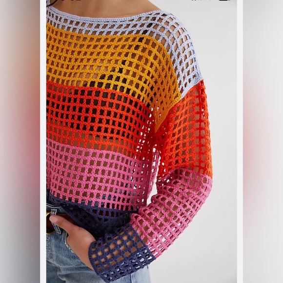 Maeve Sweaters - Maeve by Anthropologie Multicolored Crochet Open Knit Colorblock Striped Poncho